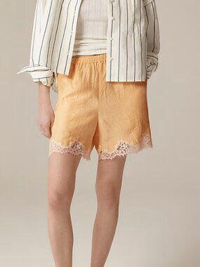 J Crew 5" Stratus lace-trim short in textured satin - Banana Cream